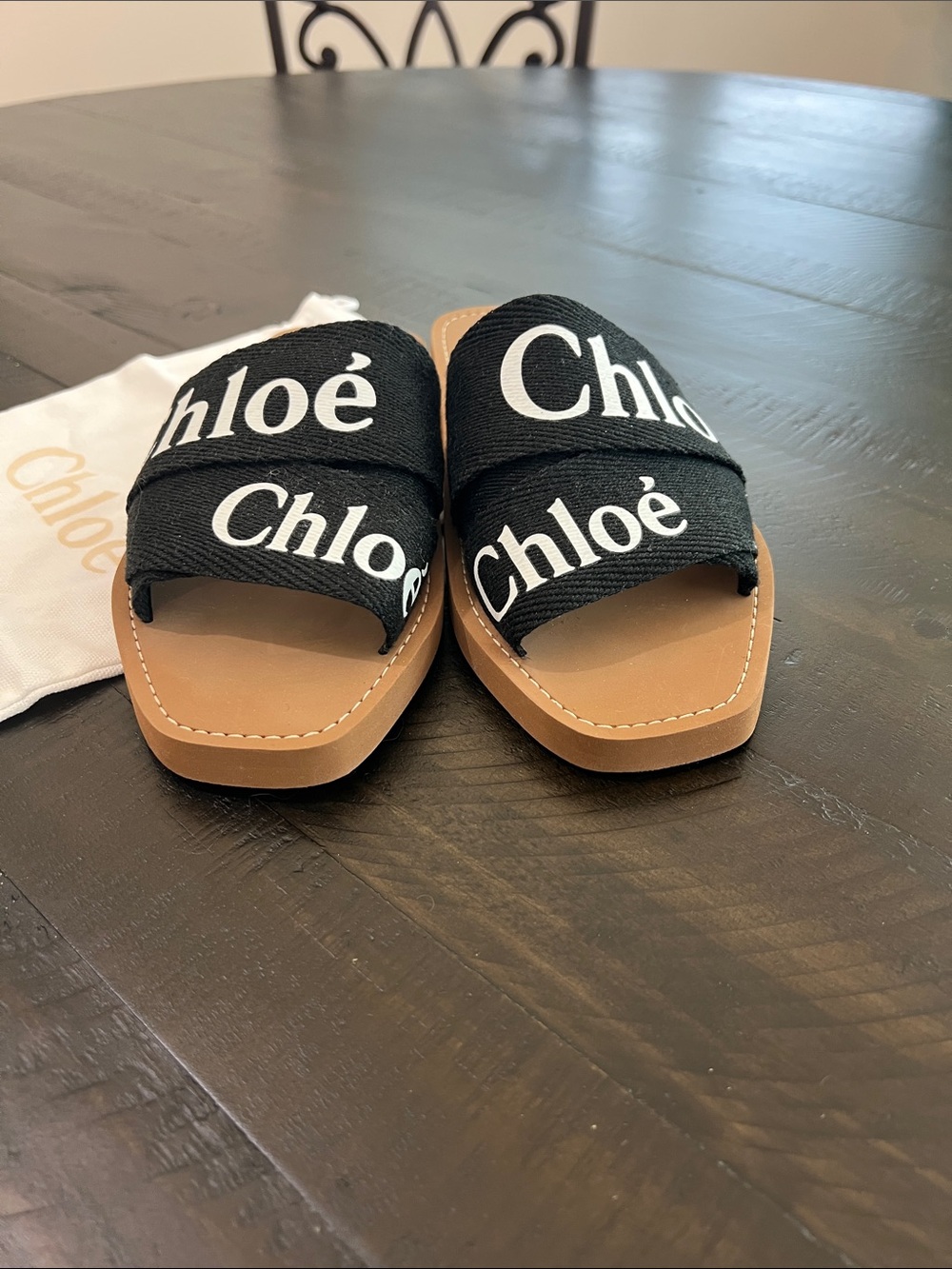 Chloé Black and Tan Logo Slide Sandals - Picture 3 of 6